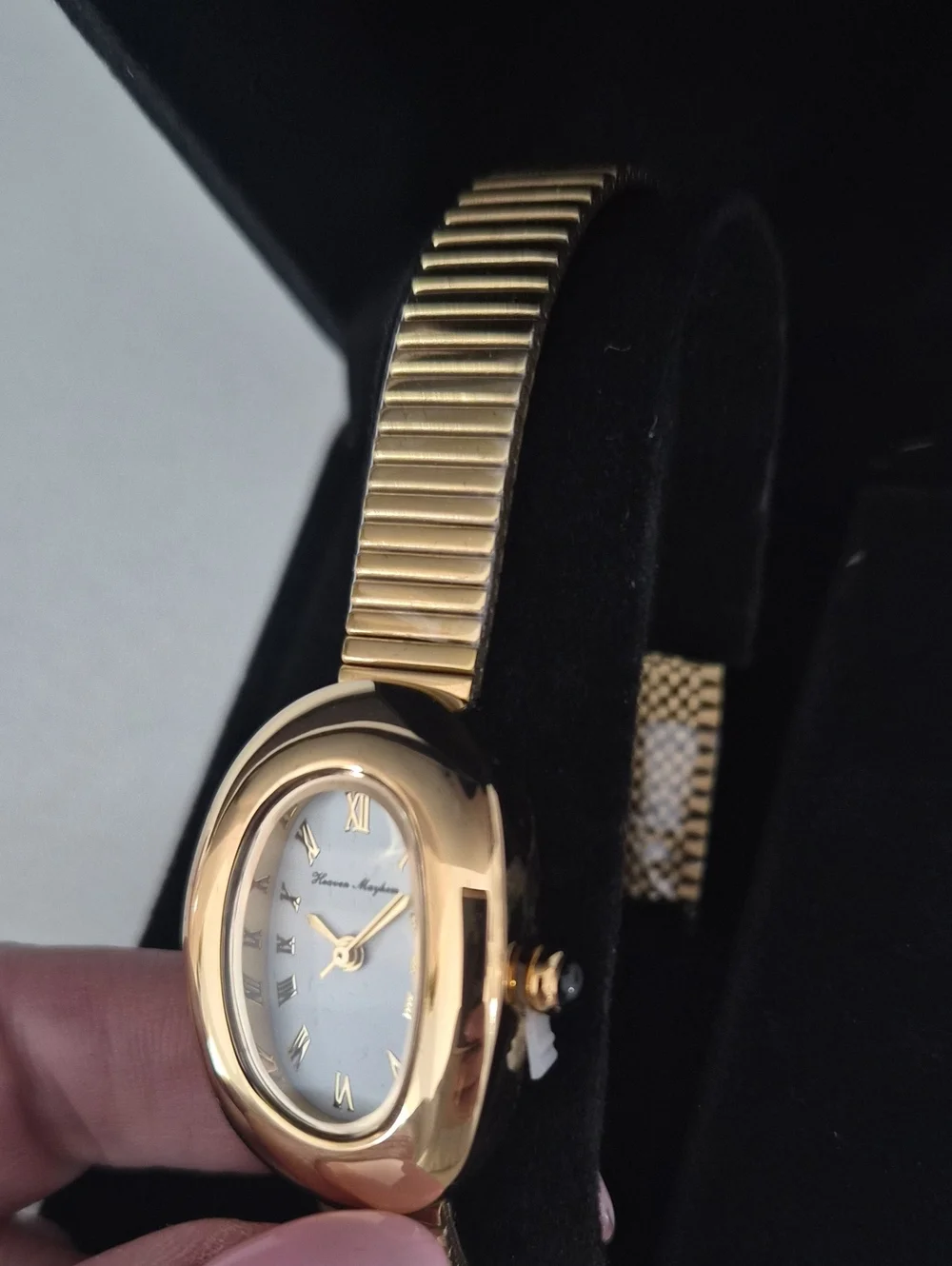 Heaven Mayhem Amara Gold-Tone Women's Oval Bracelet Watch - Classic Roman Dial